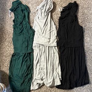 Set of Three Sleeveless nursing tank tops - Green, Gray, Black